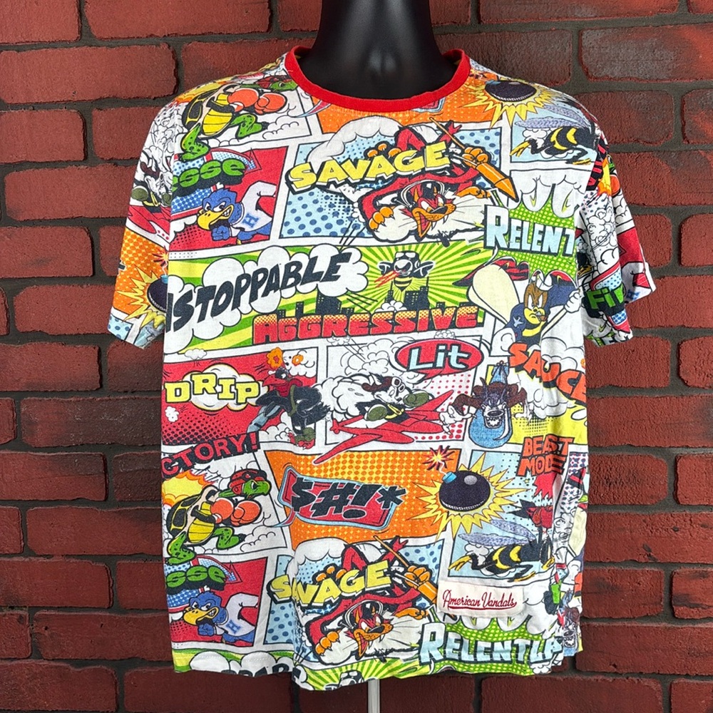 Heritage America‎ Shirt Mens XL AOP Cartoon Print